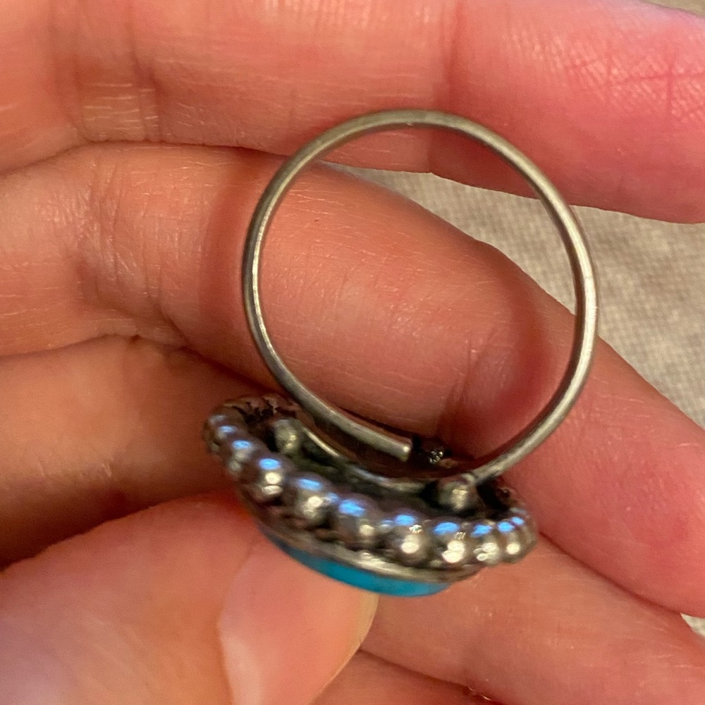 Large Turquoise Stone Adjustable Ring Vintage - image 7